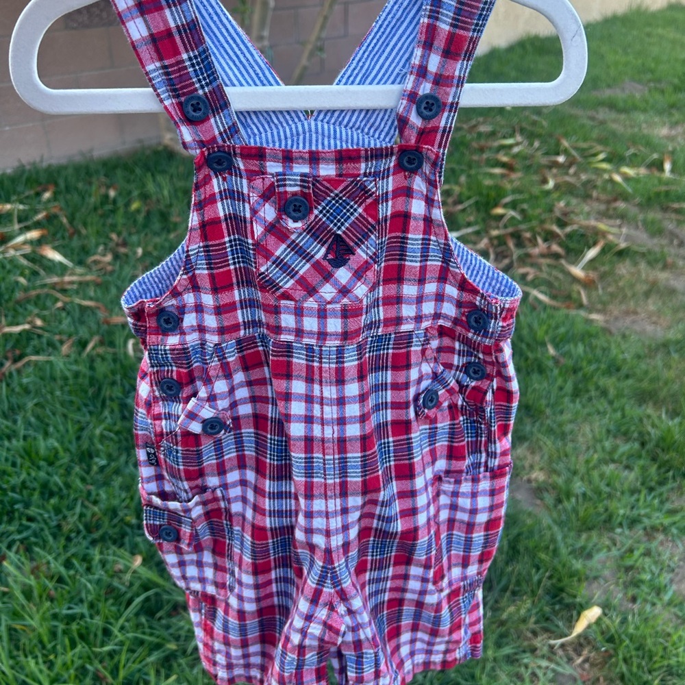 JoJo Maman Bebe Red Navy Plaid Overalls
